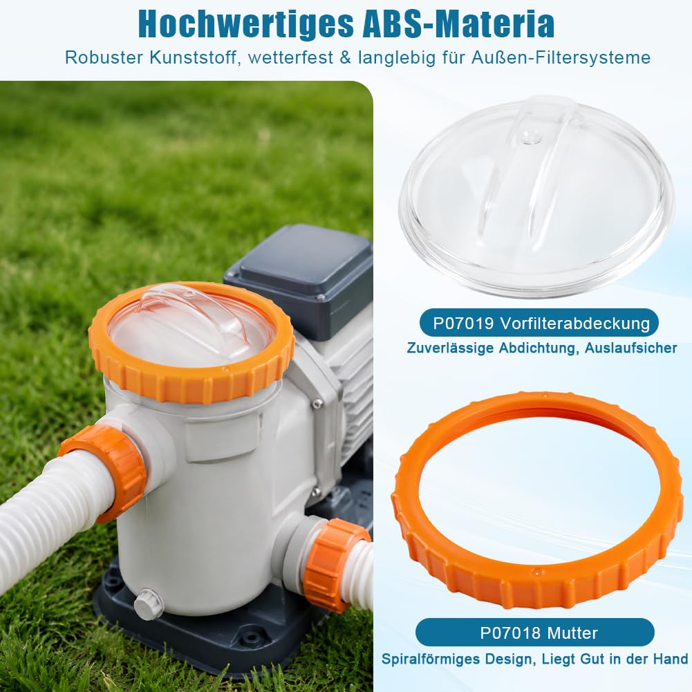 Pompa piaskowa do basenu, części zamienne P07019, osłona filtra wstępnego z nakrętką P07018, pompa basenowa, części zamienne do Bestway Flowclear, kompatybilna z 58486, 58497, 58499, pokrywa