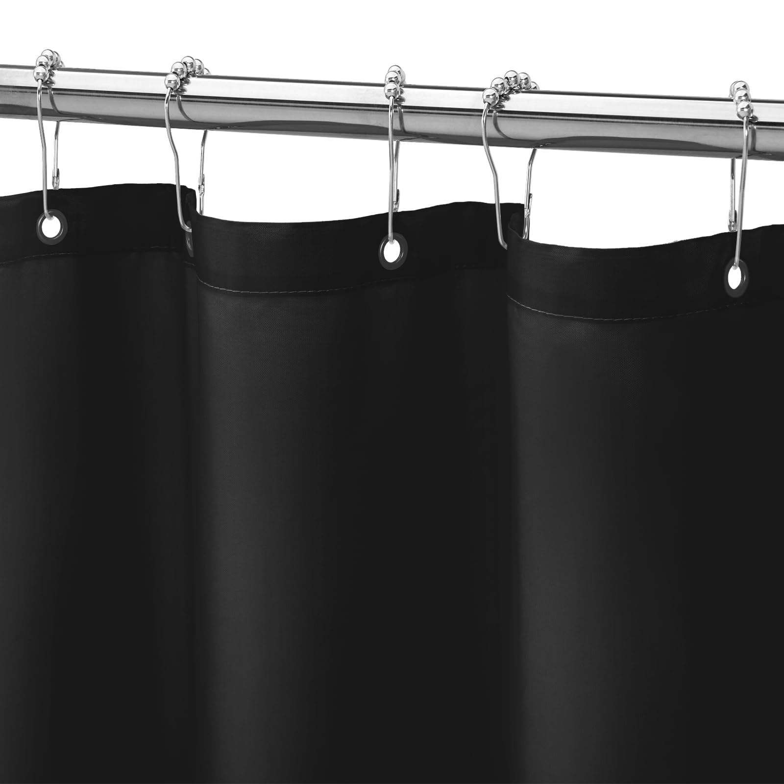 Gibelle Black Fabric Shower Curtain or Liner, 72x72 Waterproof Shower Curtain Liner for Bathroom with Metal Grommets and 12 Plastic Hooks, Soft Cloth & Hotel Quality, Machine Washable