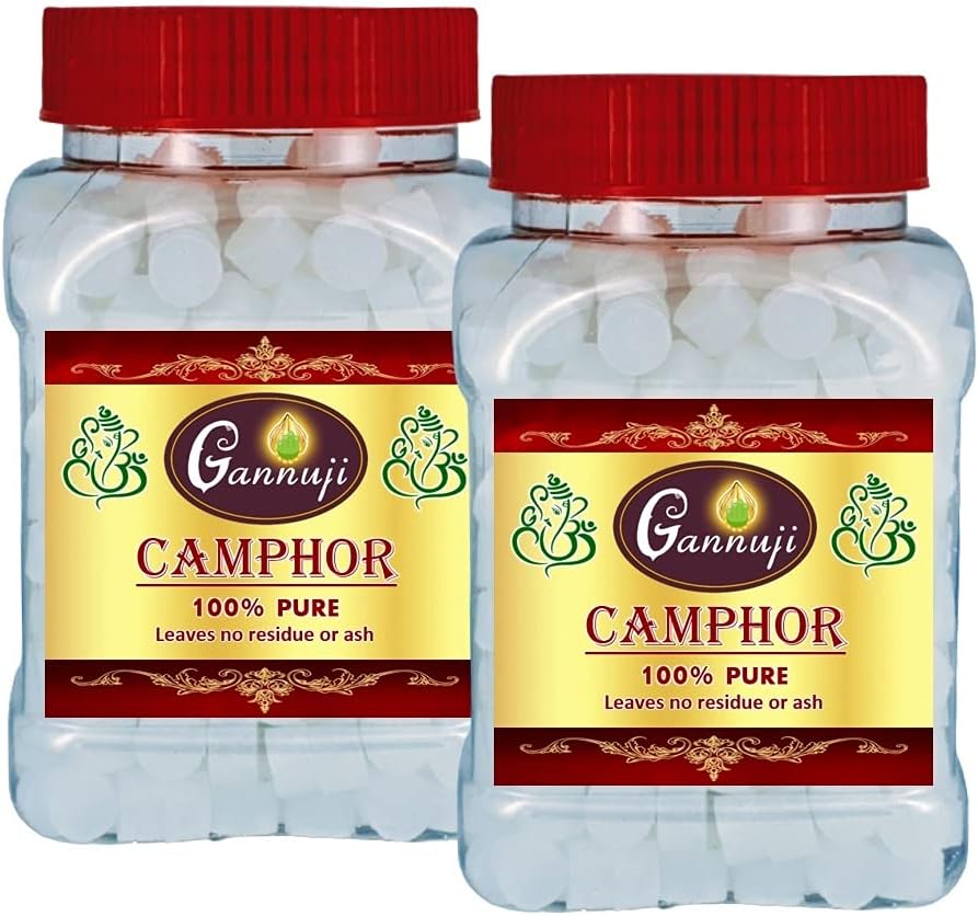 Gannuji Camphor Tablet Jar 500 gm | Kapoor | Kapur | Karpuram for Pooja, Meditation, Havan, Room Freshener | Pack of 2X250 gram