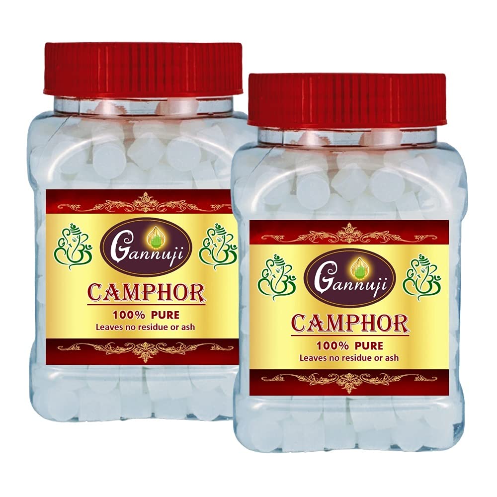 Gannuji Camphor Tablet Jar 500 gm | Kapoor | Kapur | Karpuram for Pooja, Meditation, Havan, Room Freshener | Pack of 2X250 gram