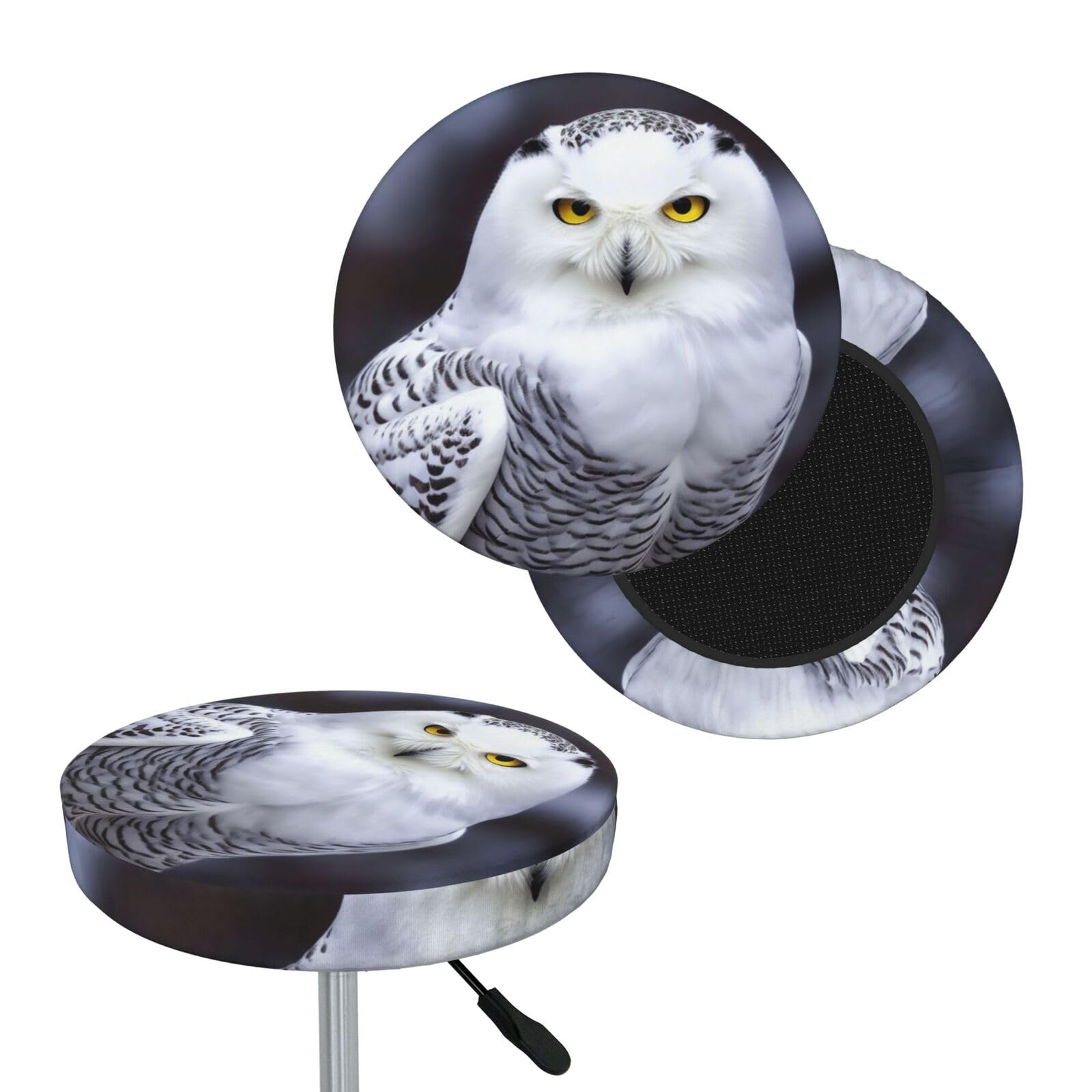 FekiLoot Arctic Owl Round Bar Stool Covers Stretch Washable Bar Stool Covers Dustproof Slipcover Bar Chair Covers with Elastic Band for Bar Kitchen Living Room Decor 13 Inch