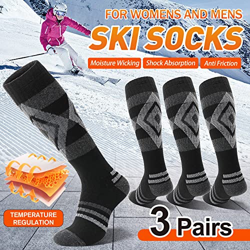 Welwoos Merino Wool Ski Socks For Womens Mens Thermal Winter Warm Thick Knee High Gift Sock Stocking Stuffers For Skiing Outdoor Sports Snowboarding 3 Pairs  thumb #1