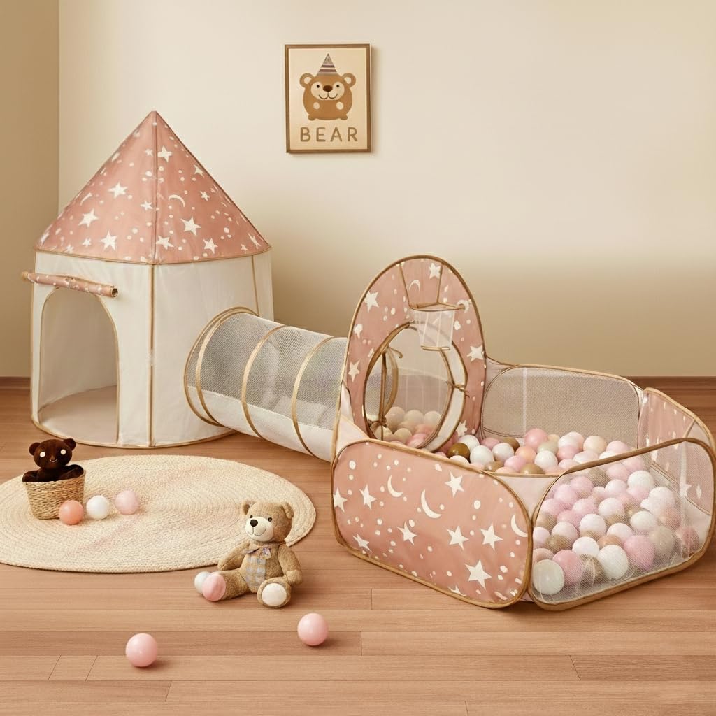3 in 1 Kids Play Tent with Tunnel, Pop Up Play Tent with Ball Pits for Toddlers and Playhouse Kids Indoor & Outdoor, Perfect Kid’s Gifts