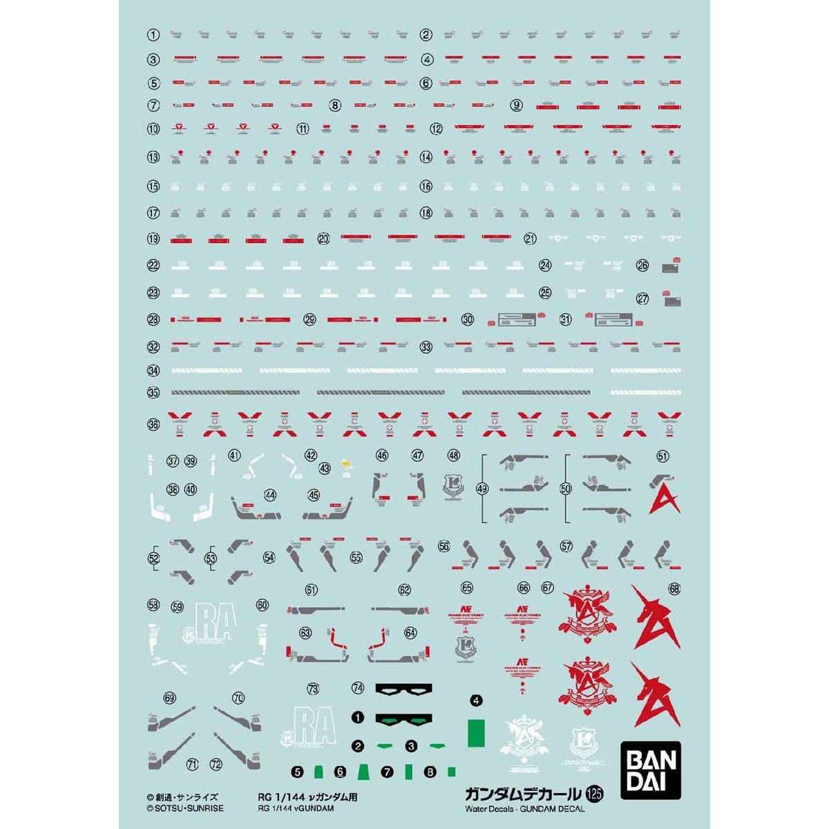 Hobby - Char's Counterattack - GD-125 RG Nu Gundam, Water-Slide Decals