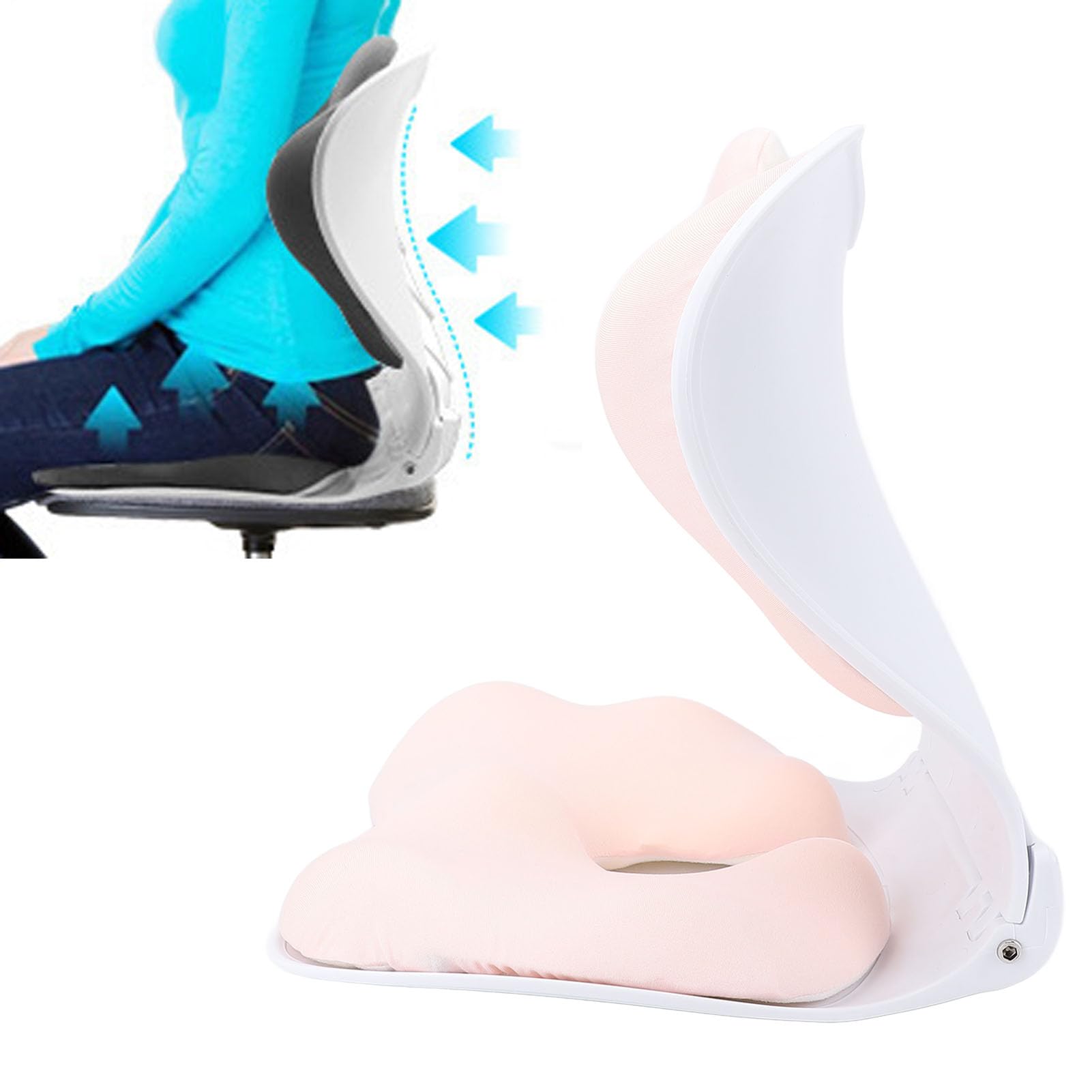 Cuscino pieghevole ergonomico per il supporto lombare, supporto per la zona lombare della sedia da ufficio, cuscino portatile traspirante dal design ergonomico per lunghi periodi (Rosa chiaro)