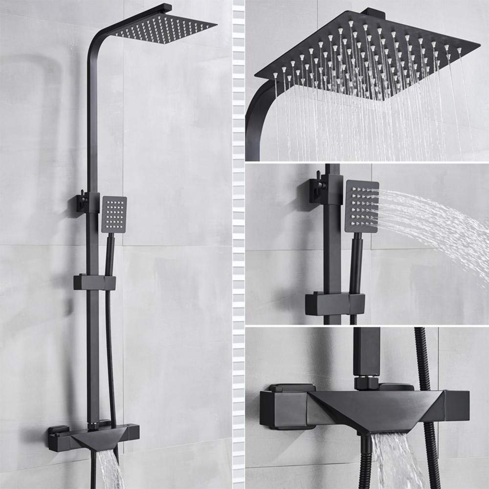 Yniyujkl Black A Bathroom Faucet Rain Shower Head Thermostatic Bath Faucet Wall Mounted Bathtub Shower Mixer Tap Shower Faucet Shower Set-,