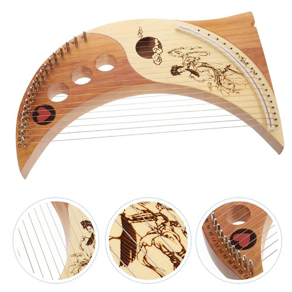Lyre Harp Tradizionale, 19 Arpa A Corda in Metallo, Dito in Legno Massello Che Suona Strumento Musicale, Stile Orientale Portatile Lyre Harp, Viene Fornito con Chiave di Accordatura