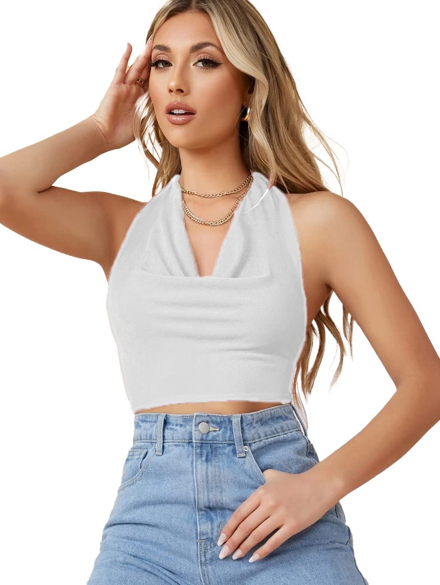 Istyle Can Crop Top for Women Sleeveless Backless Sequins Halter Tie Up Streachable Crop Tank Top | Dress for Women | Backless top-picture-14