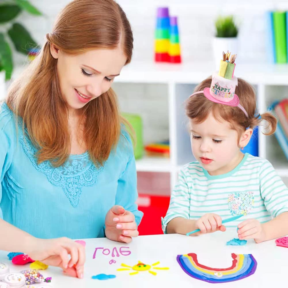 YGCHEN Compleanno Cerchietto Mini Cappello Fascia Torta Candele Cerchietti Happy Birthday Corona Tiara Festa Fascia per Capelli Bambini Compleanno Cappellini Cerchietto 2 Pezzi