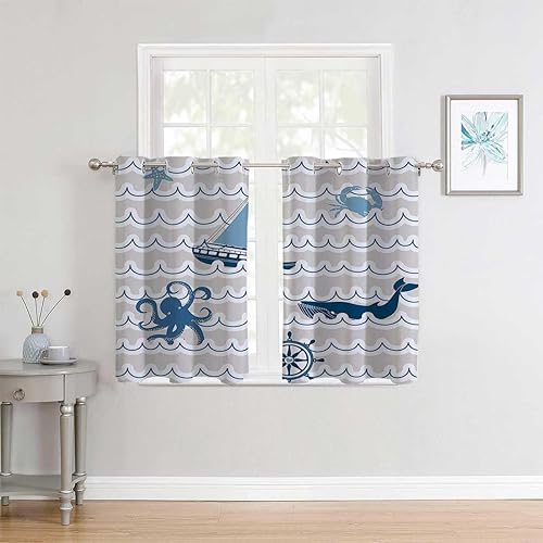Miniatura 3 de Salida de cortina para decoración náutica, con ojales, cortinas cortas para armario, sin puerta, cortinas para ventanas de cuarto de 85 pulgadas de