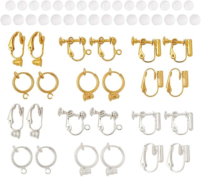 Craftdady 24Pcs Clip-on Earring Converter Mixed Colors Non-Pierced Earring Clip Backs with Comfort Earring Pads for Turn Any Studs into Clip on Earring Jewelry Making