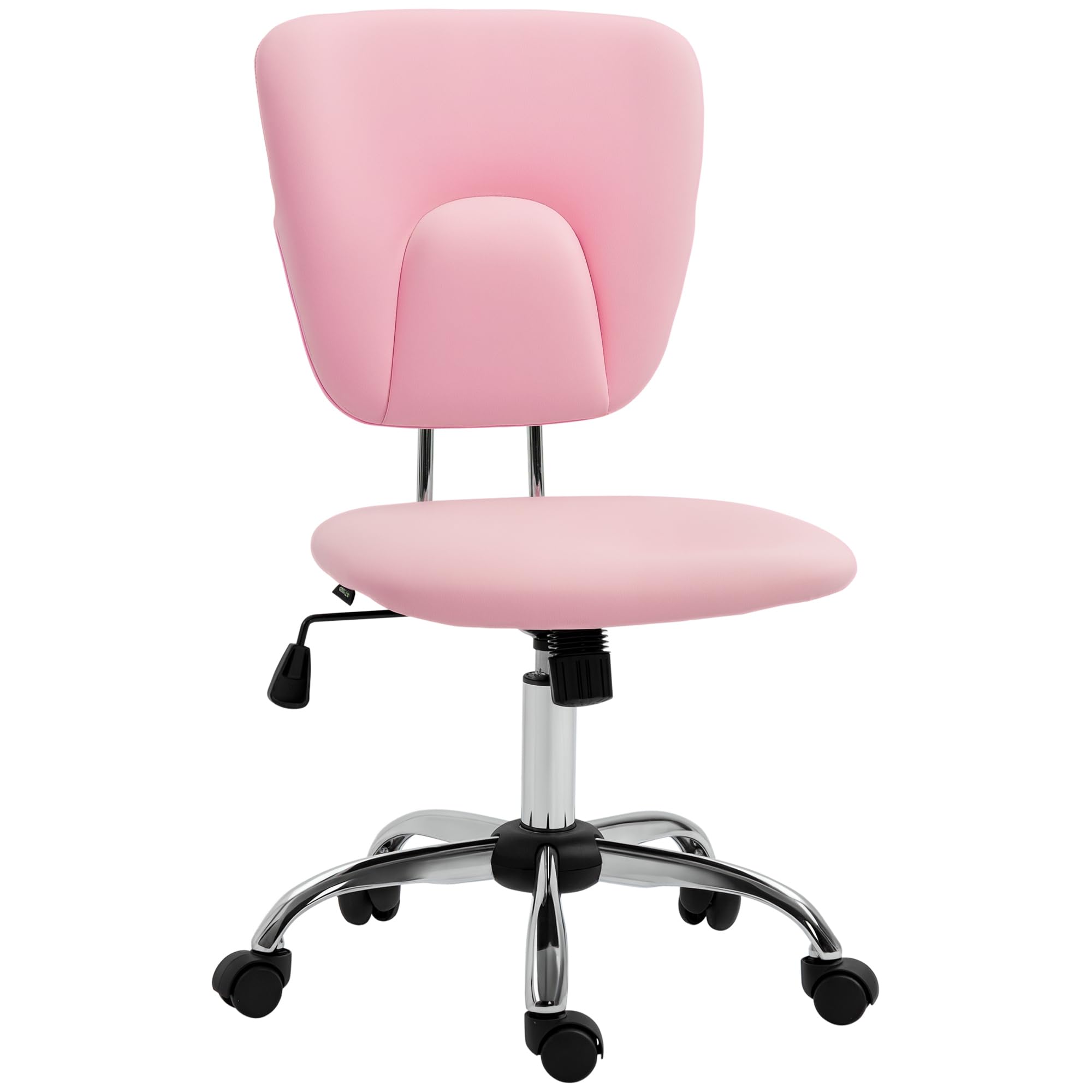 Vinsetto Silla de Oficina sin Reposabrazos Silla de Escritorio Juveniles con Altura Ajustable y Función de Inclinación Carga 120 kg 50x54x87,​5-​96,​5 cm Rosa