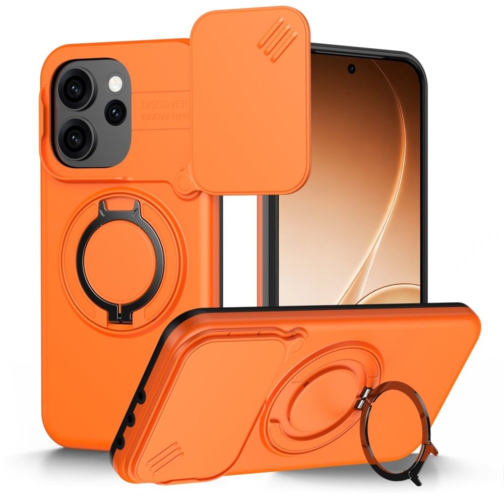 Generic Funda compatible con Oppo Reno 14F 5G (Color: Naranja) Soporte de metal duro Cubierta de silicona dura