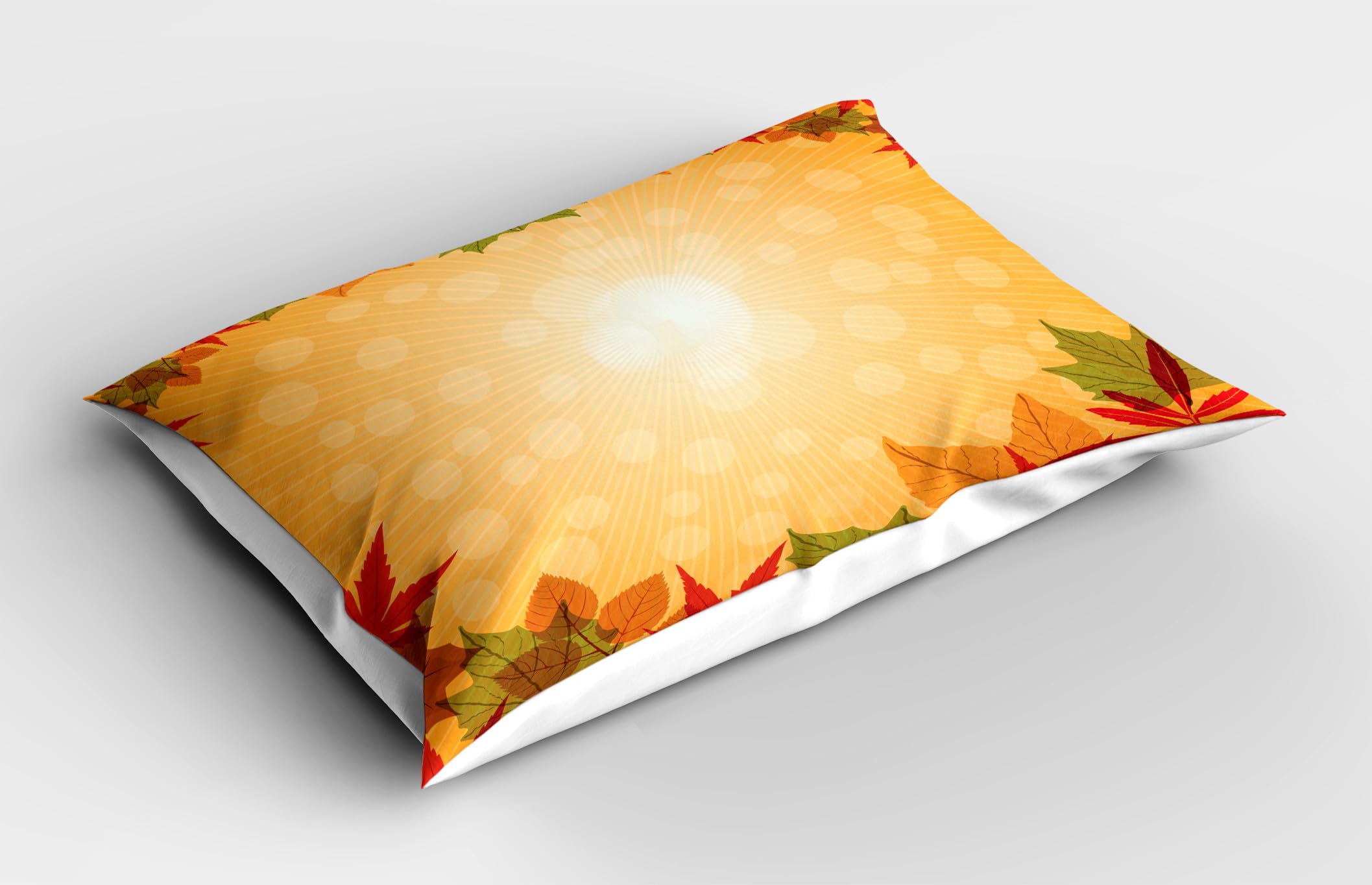 Ambesonne Harvest Pillow Sham Set of 2, Striped Dotted Background and Vibrant Maple Aspen Oak Leaves Seasonal Nature, Quality Microfiber Bedding Item for All Seasons, 36