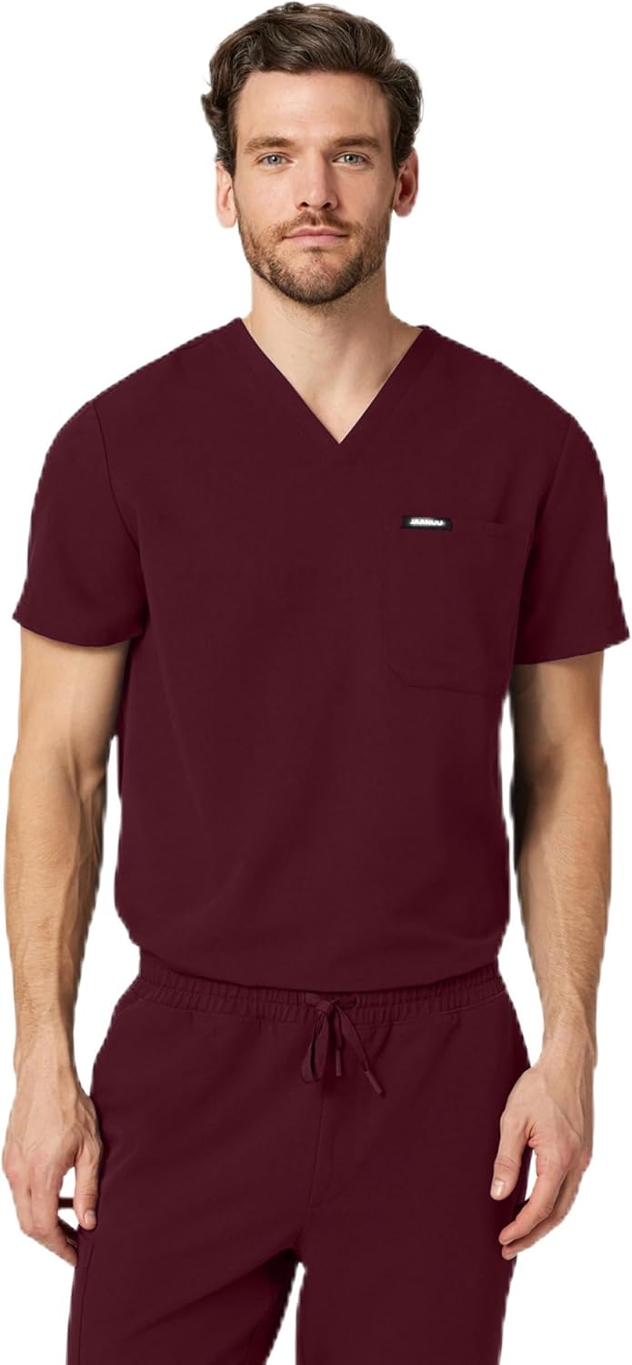 JAANUU Holmes Men's V-Neck 1-Pocket Scrub Top – Soft UltraLAST Fabric, Stretch, Wrinkle & Fade Resistant
