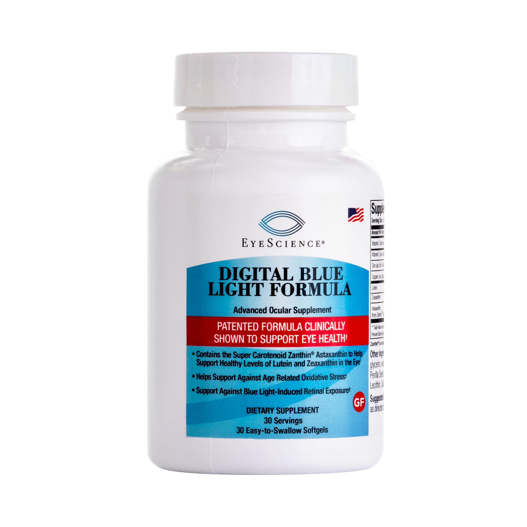 EyeScience Digital Blue Light Formula – Supports Eye Health with Astaxanthin, Lutein & Zeaxanthin – Helps Maintain Comfort During Screen Time – Non-GMO, Gluten-Free, 30 Softgels