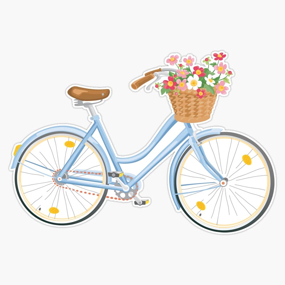 Women'S Bicycle With Flowers In Basket Vinyl Sticker Waterproof Bumper Sticker Laptop Window Decal 5"