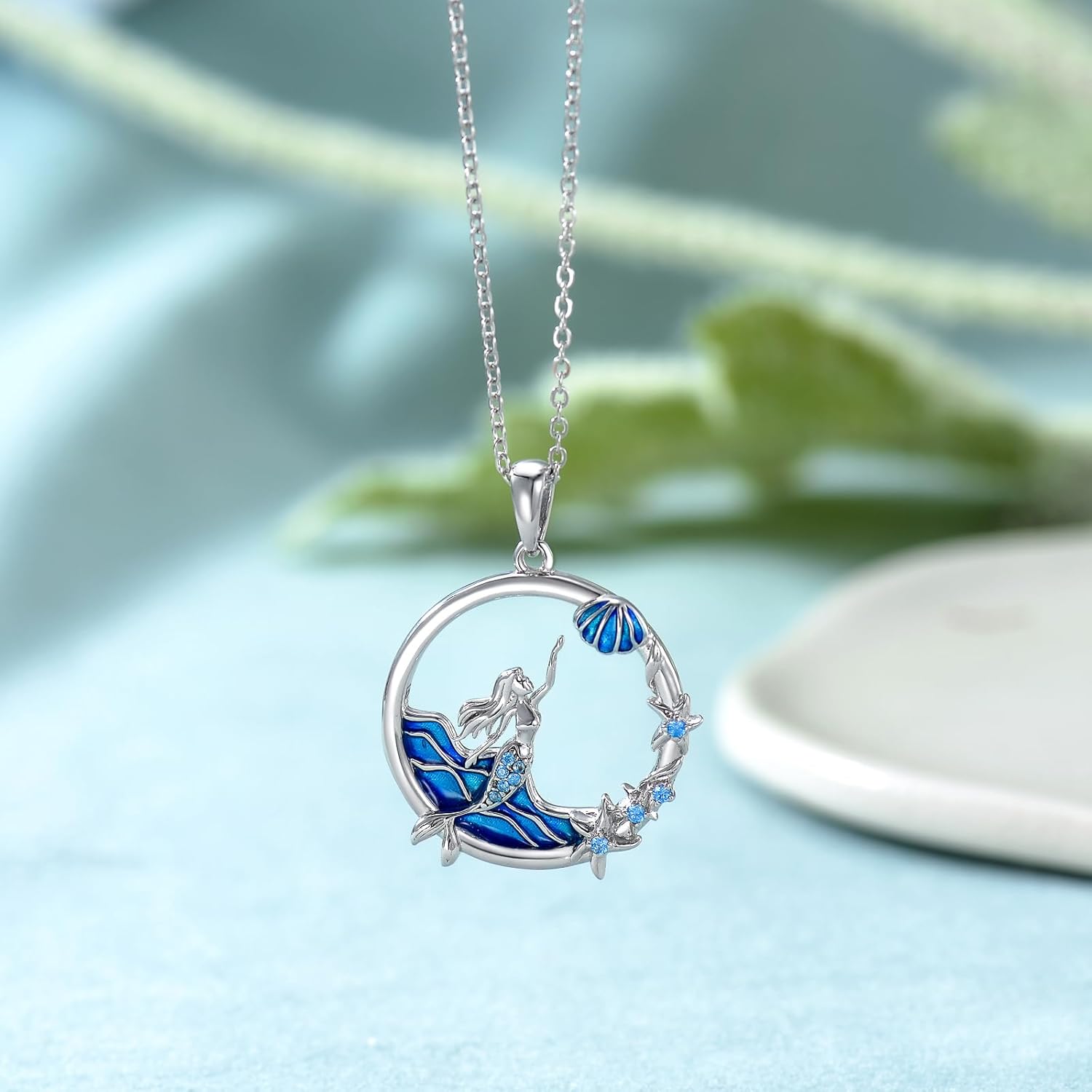 S925 Sterling Silver Mermaid Necklaces for Women Ocean Beach Dainty Pendant Necklace Birthday Gift for Her