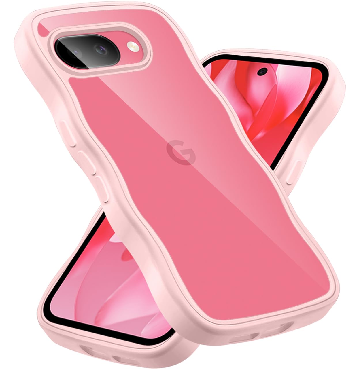 クリア Google Pixel 9A ケース かわいい 波状フレーム うねうね 耐衝撃 ピクセル 9A 滑り止め グーグル ピクセル9a スマホケース 人気 可愛い カバー 落下防止 ワイヤレス充電対応 (ピンク)