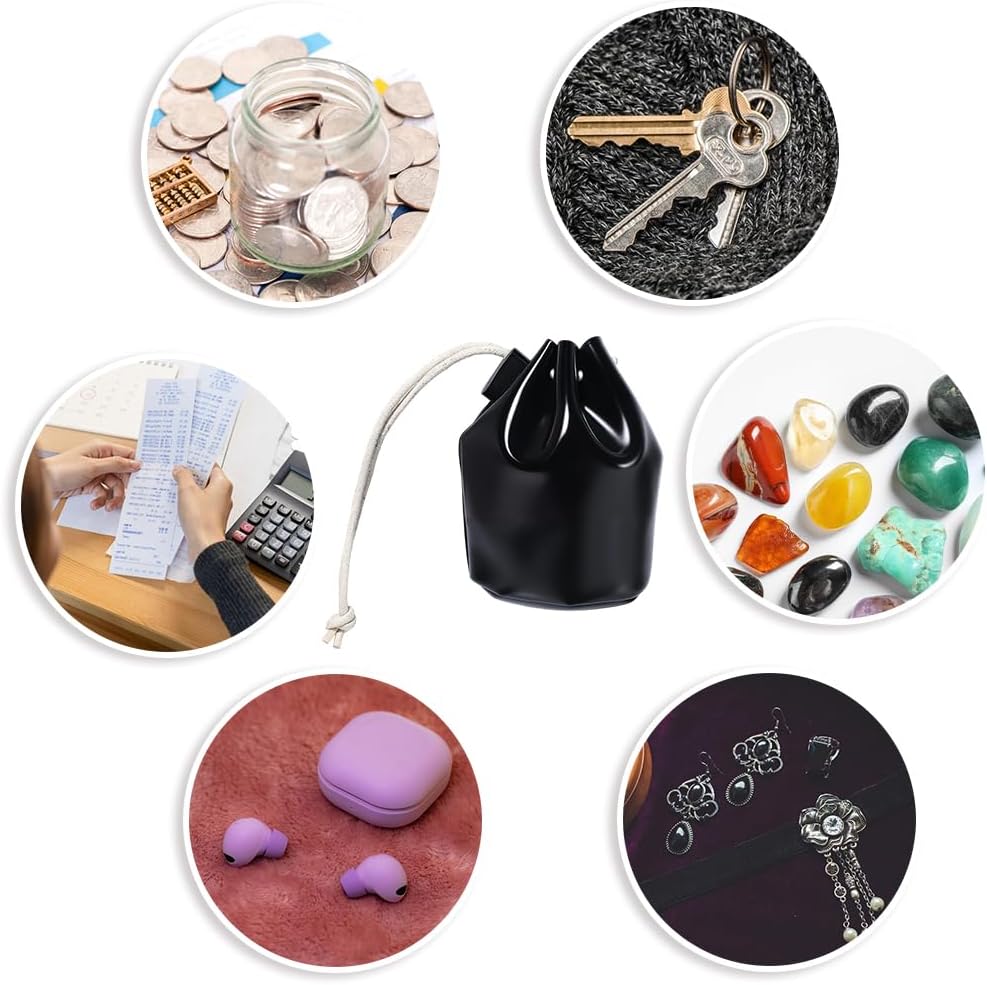 Beebeecraft Leather Drawstring Pouch Coin Storage Bucket Bags 2.89 x 4.11in Leather Jewelry Storage Bag for Renaissance Dice (Black)