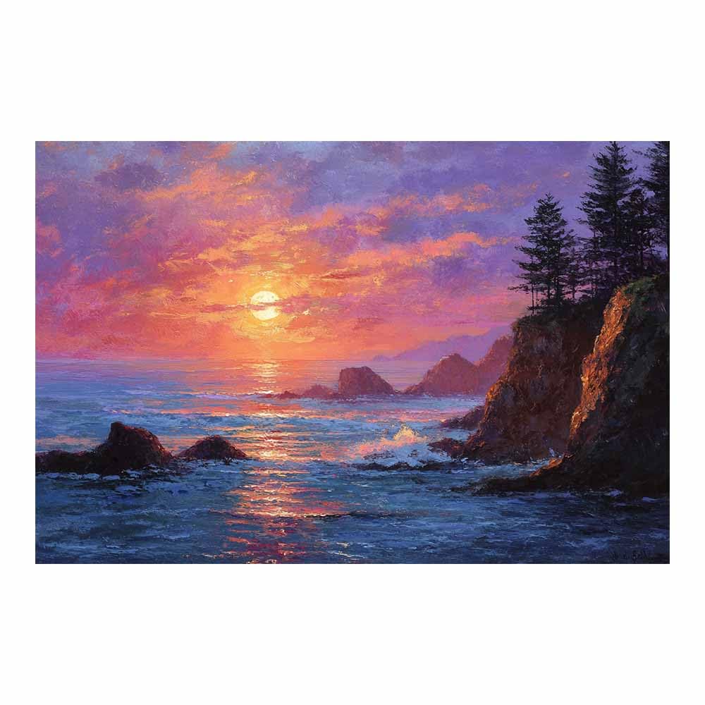 PUQAAEO Canvas Wall Art Decor, Cliffs Ocean Sunset Landscape Canvas Wall Art, Painting Prints, Bedroom Bathroom Office Decor,(Multicolor)-60x90cm Unframed