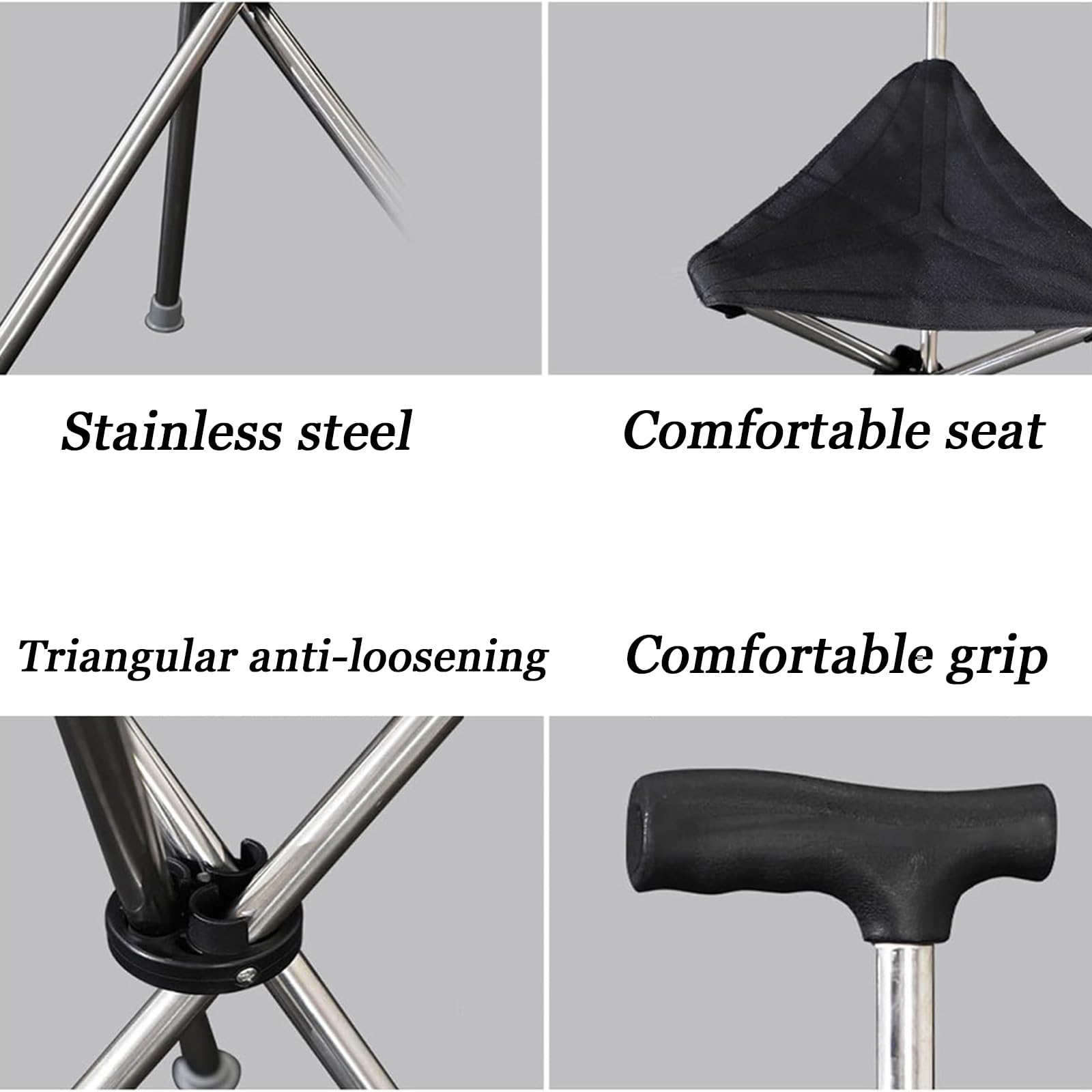 Sgabello Pieghevole con Base in Canna, Bastone da Passeggio bilanciato Adatto ai Viaggi, bastoni da Passeggio Pieghevoli e multifunzionali, Altezza Regolabile, Design Unisex per Anziani