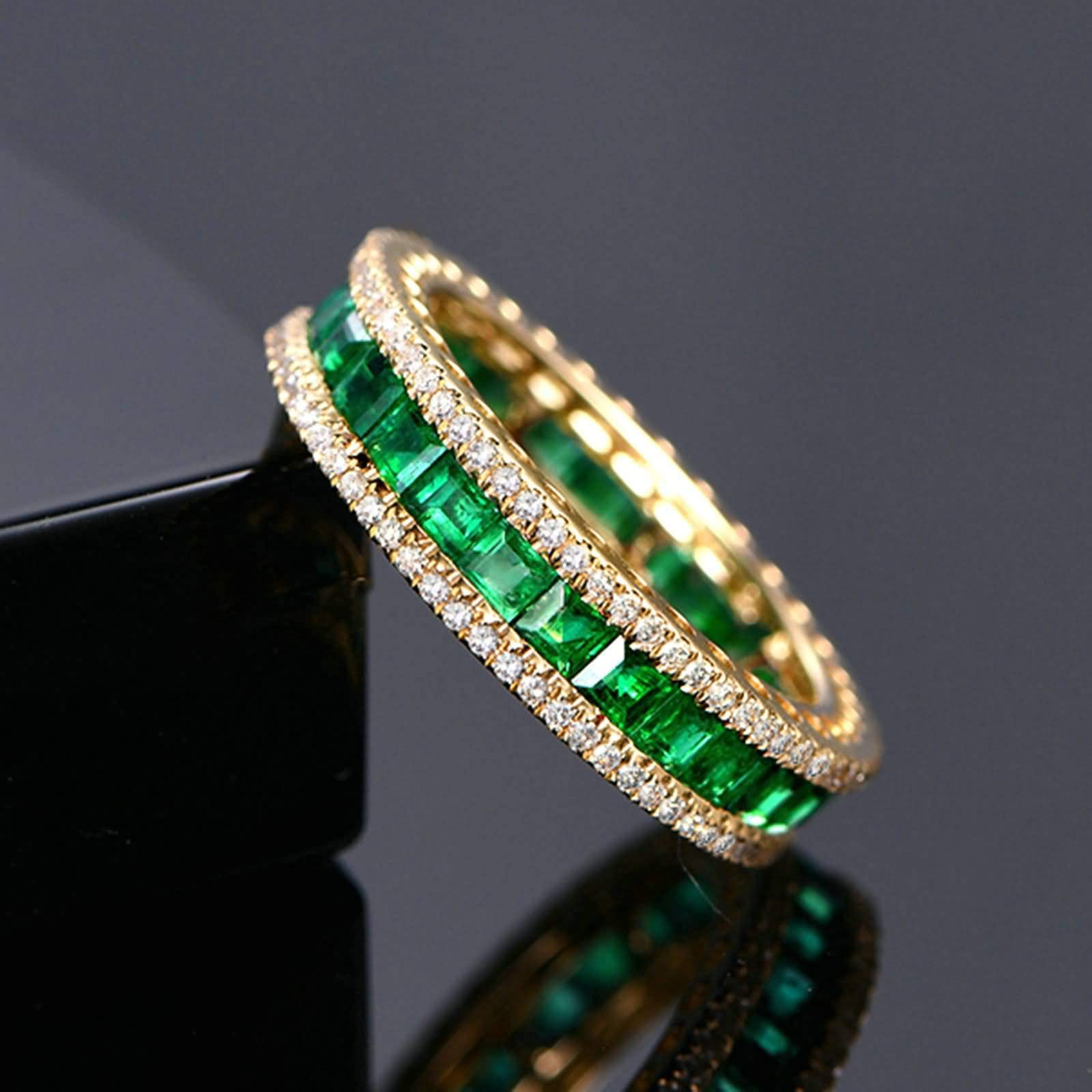 Damskie obrączki ślubne 18-karatowe żółte złoto okrągłe inkrustowane 3,5 ct szmaragd z diamentami 0,45 ct złoty zielony pierścionek zaręczynowy pierścionek ślubny e Żółte złoto 18K, R 1/2, colore: Złoty, cod. BSL14W6SZ3209