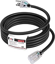 EP 15Ft 14/3 Lighted Outdoor Extension Cord - 14 Gauge 3 Prong SJTW Heavy Duty Black Extension Cable with 3 Prong Grounded Plug for Safety,Great for Garden and Major Appliances,UL Listed