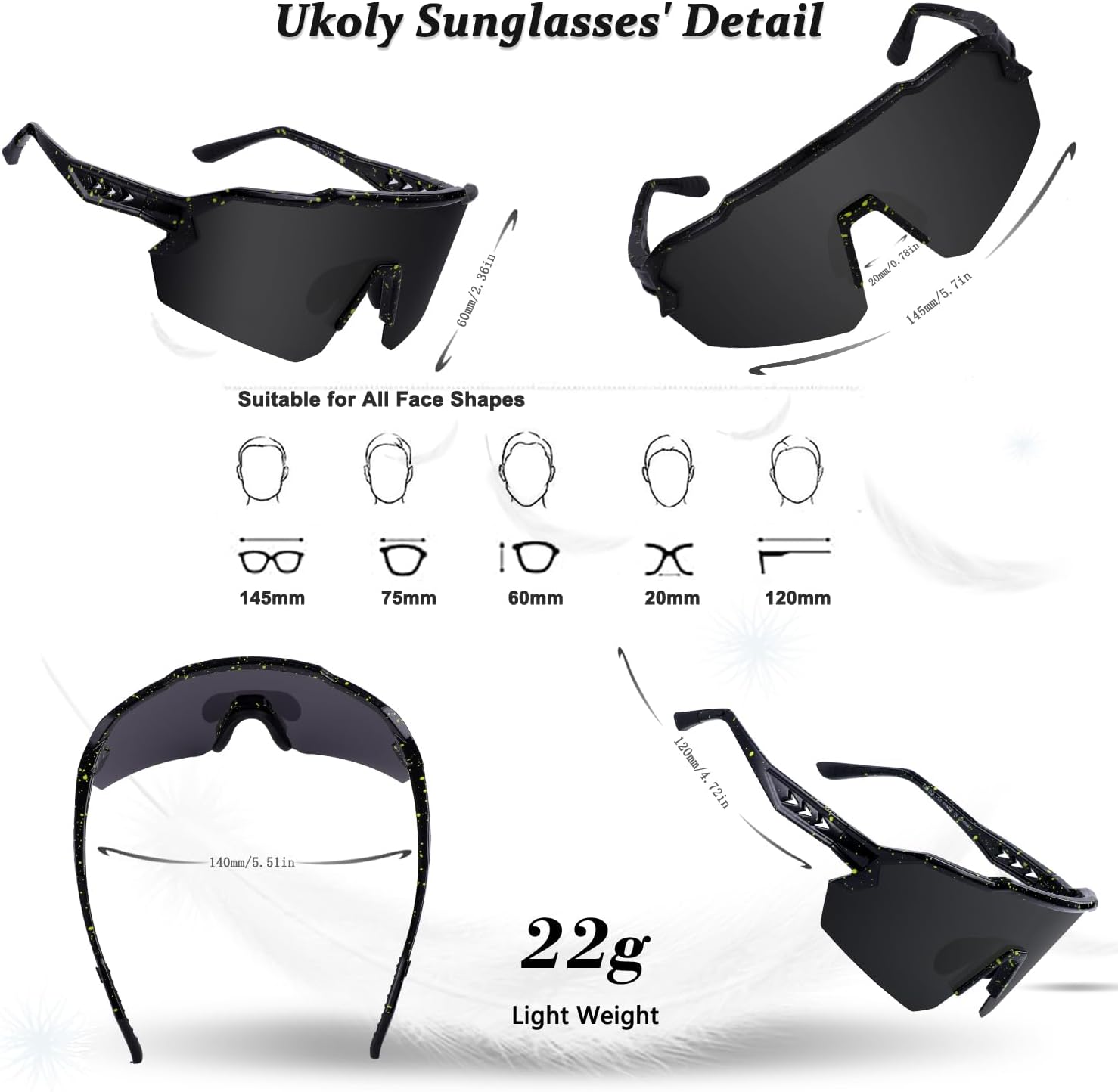 Ukoly Baseball Sunglasses For Men Women,Sports Sunglasses For Baseball Running Cycling UV400 protection TR90 Frame 615 - Image 2