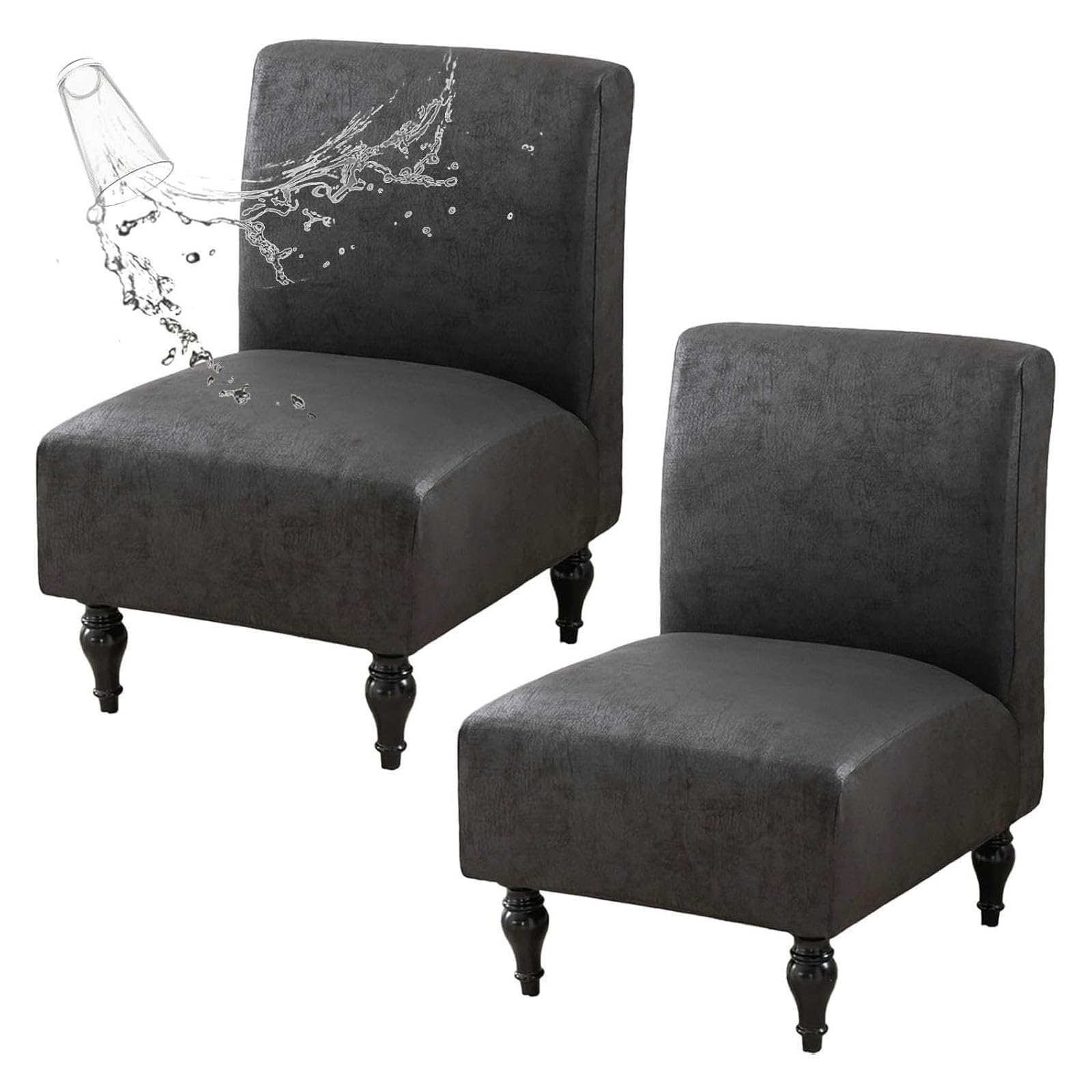 NMVAWIPT Waterproof Armless Accent Chair Slipcover - Faux Leather Slipper Cover With Elastic Bottom(1#,2pcs)