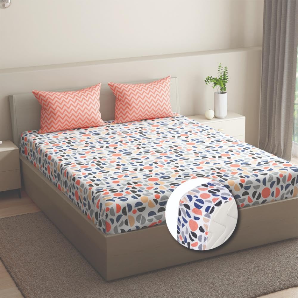 Wakefit Essentials 100% Cotton Super Soft Fitted Bedsheet with 2 Pillow Covers | Adabella Orange Queen, 78" x 60", Adabella Orange | 1.98m x 1.52m