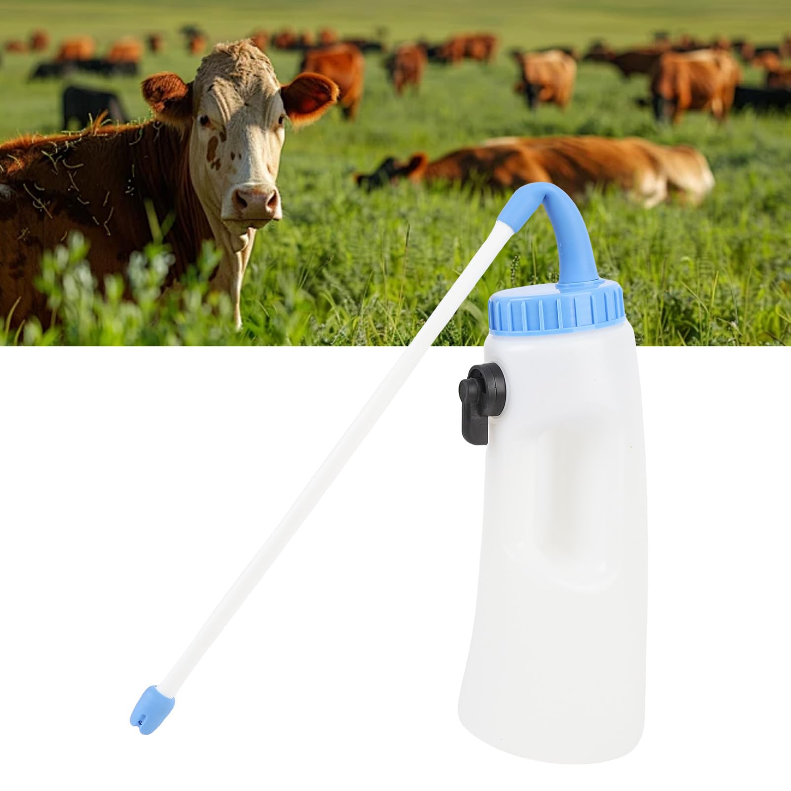 Biberon per Latte di Vitello da 2,5 L, Biberon per Latte di Vitello con Maniglia Ergonomica e Valvola di Controllo per Vitelli Neonati, Agnelli e Bestiame