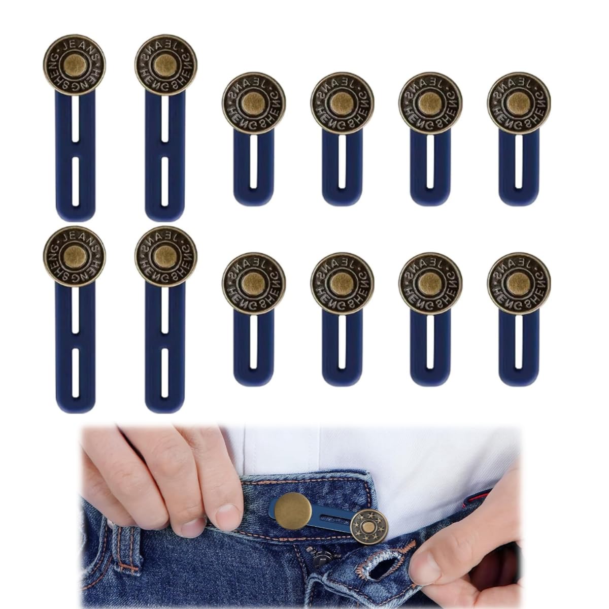 12 Pcs Adjustable Button Extender - Waist Extender for Pants, Elastic Collar Extenders for Jeans, Skirts, and Trousers