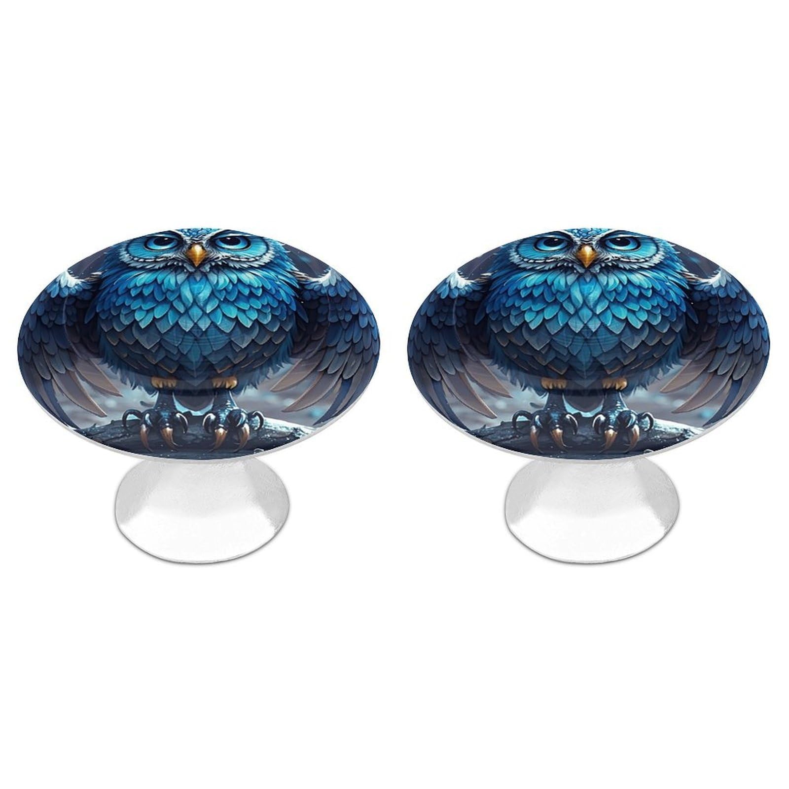 FekiLoot Blue Owl Cabinet Knobs Personality Stainless Steel Round Drawer Handles Circle Modern Cabinet Handles Drawer Knobs for Kitchen Dresser Bathroom Cupboard Furniture