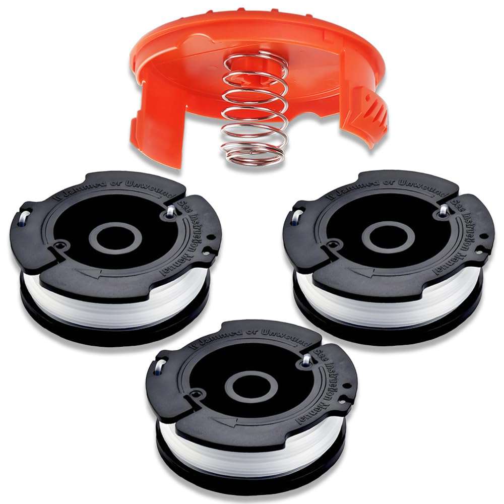 3 Trimmer Spool Lines 1 Spool Cover Cap 1 Spring Compatible with Black & Decker ST5530-GB GLC3630L20-GB STC1820PC-GB BESTA525-GB BESTA530-GB, Strimmer Spool Wire Replacement 1.6mm