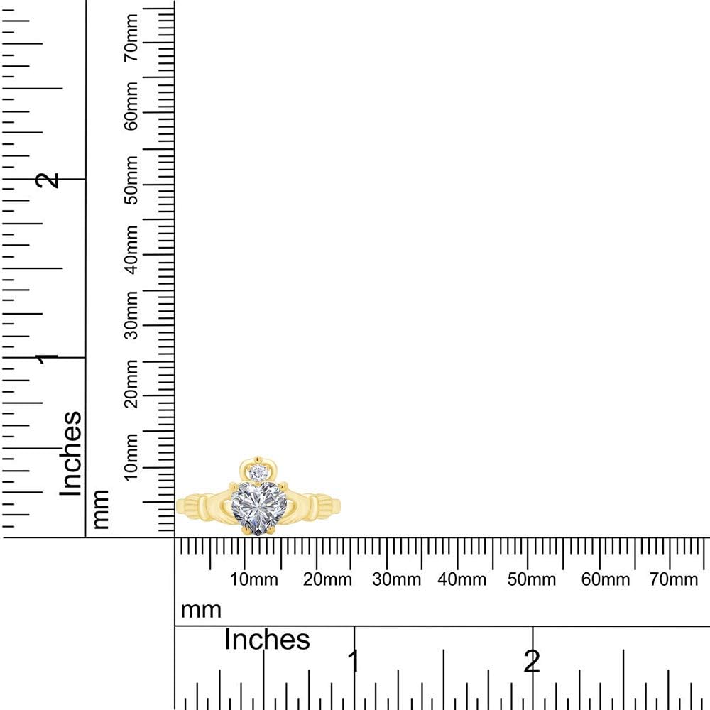 Claddagh Heart Ring, Center 6MM Simulated Birthstone with White Cubic Zirconia, Gemstone Rings for Women in 14K Gold Plated 925 Sterling Silver Jewelry Gift for Her
