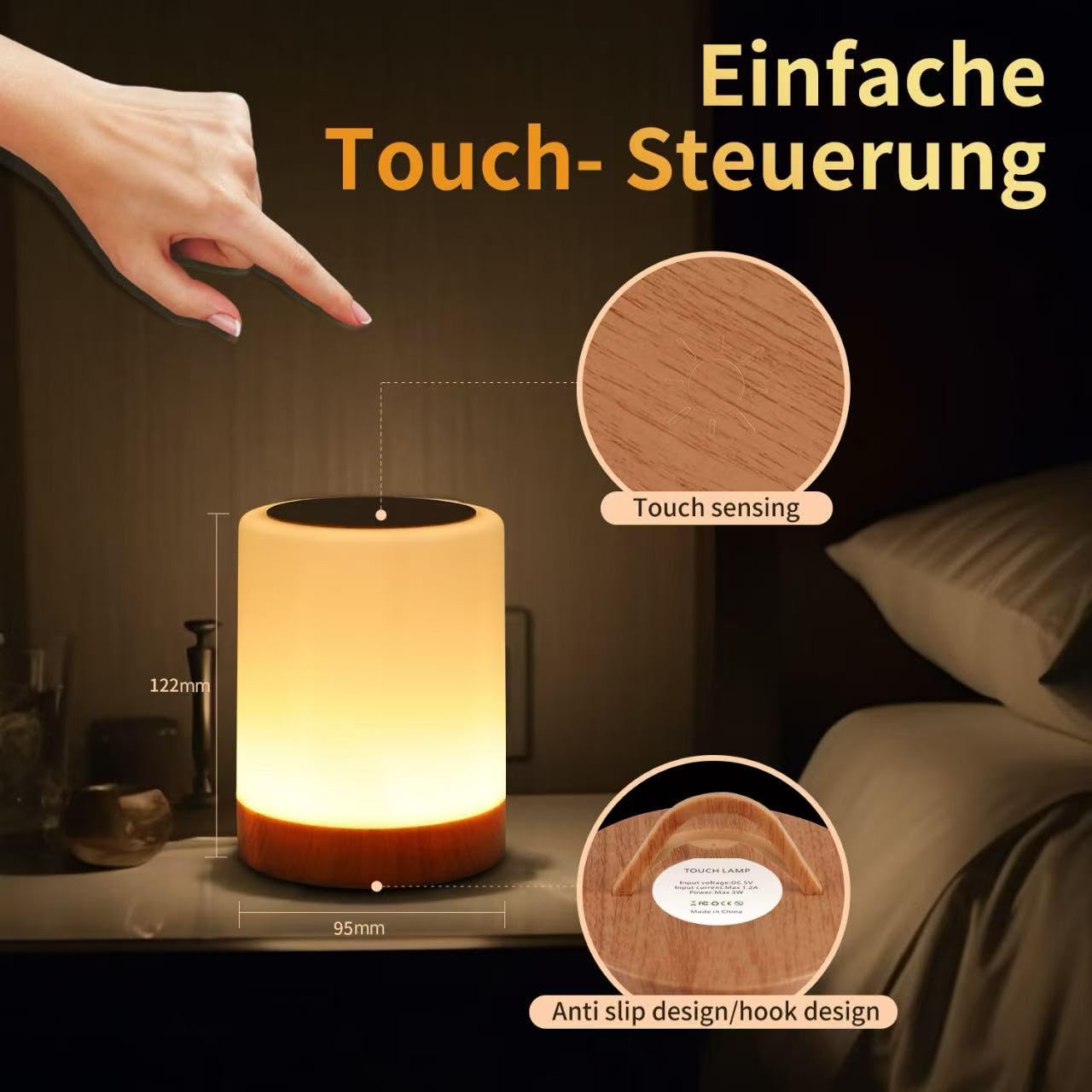 Lámpara táctil de mesita de noche, 13 colores RGB y 5 brillo, lámpara de escritorio recargable por USB, luz nocturna regulable con control remoto con cambio de color RGB, lámpara portátil para 2