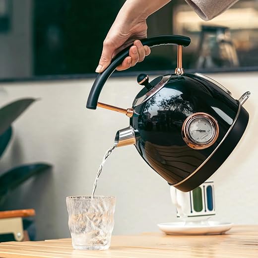 Hot Water Kettle Electric, 1500W Electric Tea Kettles Boiler with Thermometer, Stainless Steel Pour-Over Kettle Teapot 1.7L, Auto Shut-off & Boil-Dry Protection, Anti-scald Curved Pattern Handle