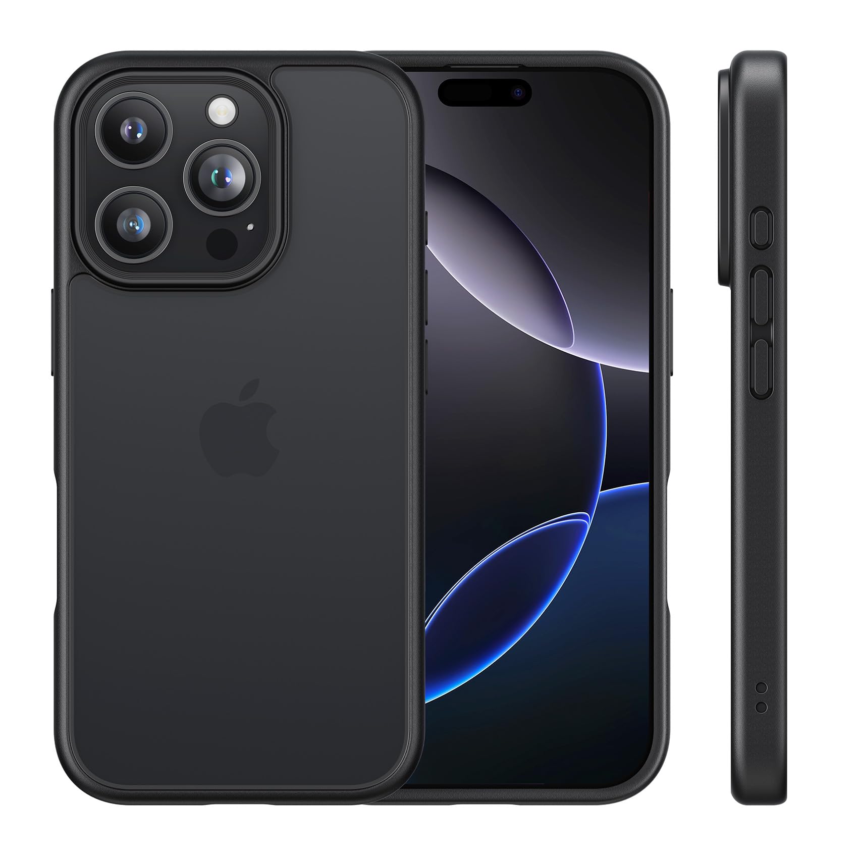 NIMASO iPhone16ProMax用 ケース カバー 滑り止め マット仕上げ 全面保護 いPhone16ProMax対応 耐衝撃 米軍MIL規格取得 ワイヤレス充電 ストラップホール付き アイフォン16プロマックス対応 （6.9インチ） スマホケース ブラック （黒羽シリーズ）NSC24G1443