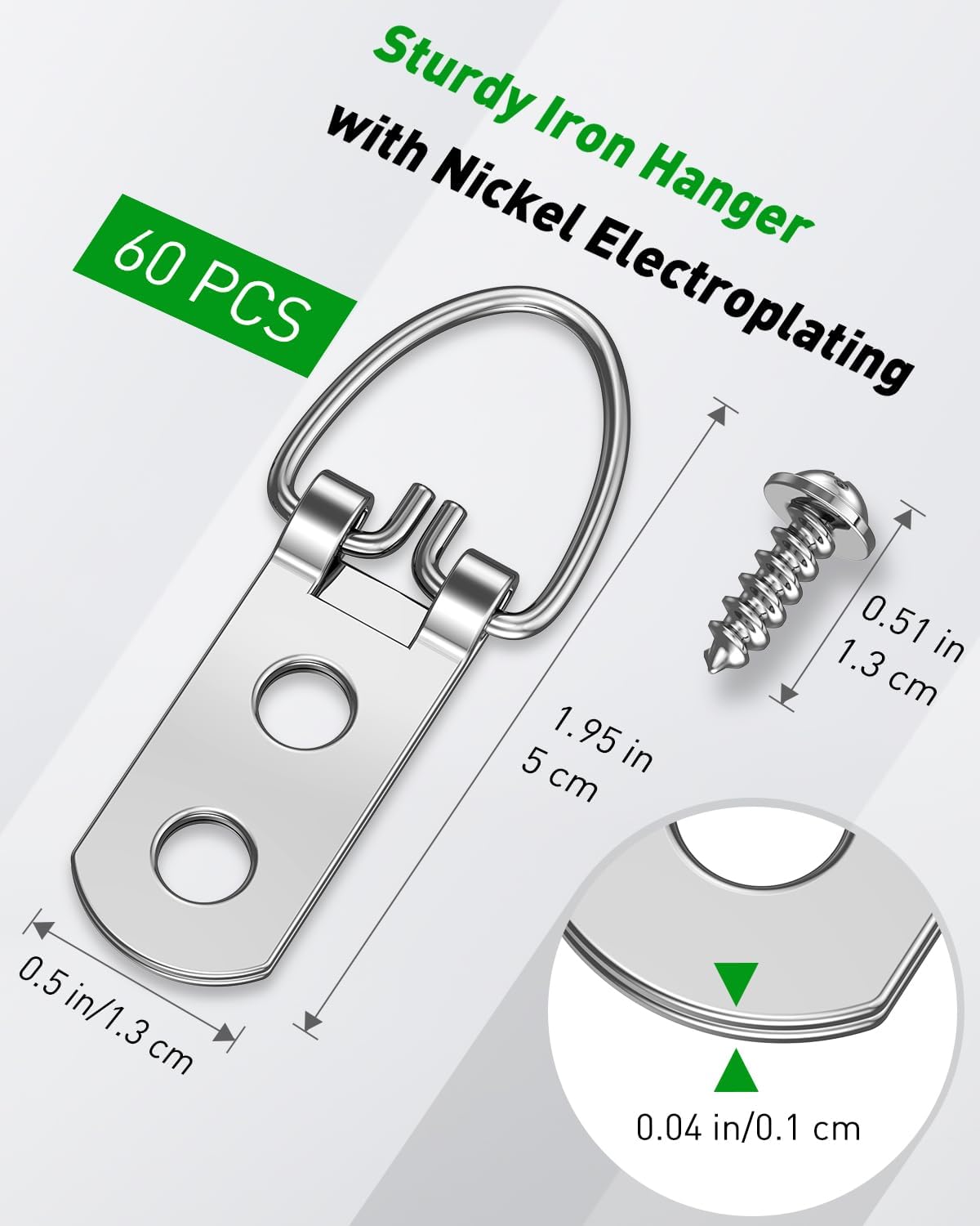 Uniclife 60 Pcs D Ring Picture Hangers with Screws, 18 Kg Load Heavy Duty Picture Hanging Hardware - Image 2