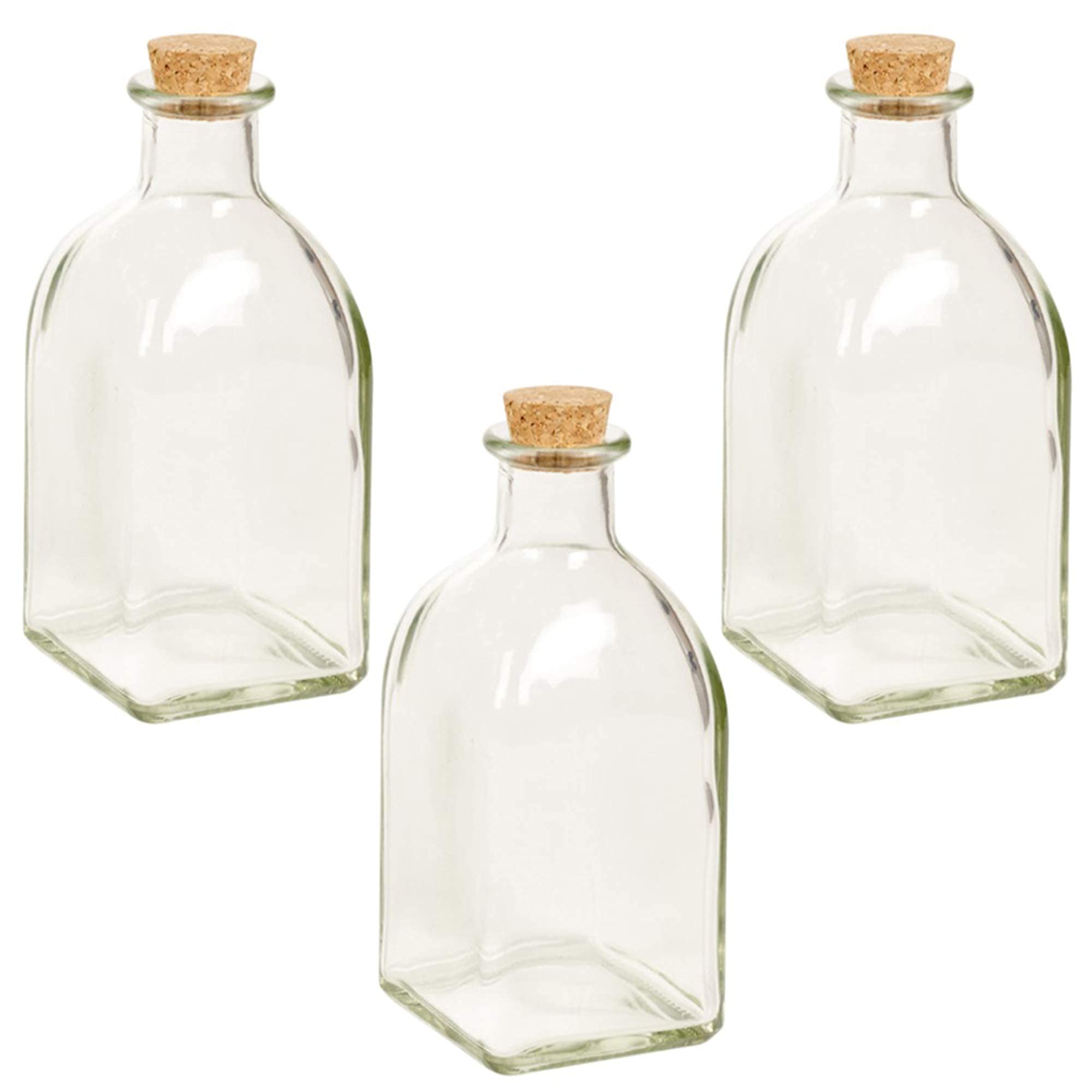 URBN-CHEF 3 Piece Glass Oil and Vinegar Set Cruet Condiment Dispenser Bottle Struggle Cork Lid (3, 120ml)