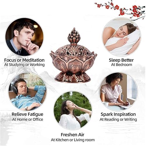 Miniatura 3 de Quemador de incienso, bronce antiguo chino estilo asiático, flor de loto, quemador de incienso de reflujo, quemador de incienso de humo, soporte