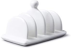 Traditional Porcelain 4 Slot Toast Rack with Delicate Carry Handle and Knob - White
