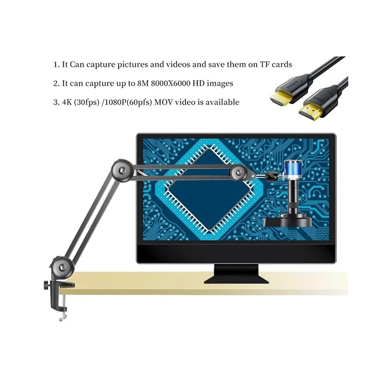 4K 48MP Electronic Digital Microscope for Soldering 150X Lens With HDM/I USB-C Mount Industrial Camera for Repair PCB(48MP HDMI USB Kit)