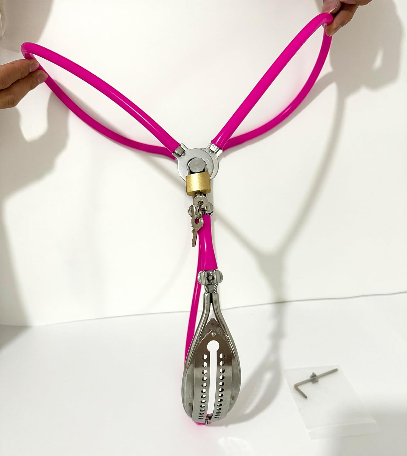 Female Stainless Steel Adjustable Chastity Belt Invisible Panties Device Lockable Underwear Bondage Briefs Bondage Devices BDSM Adult Sex Toys (Pink, 90-110cm)