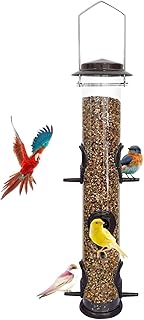 MIXXIDEA Outdoor Metal Tube Bird Feeder Hanging Wild Bird Feeder 6 Port Hanging Bird Feeder Attracts Birds in Garden Balcony (Coffee) product image