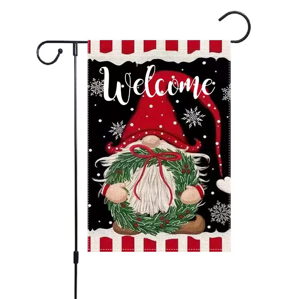Christmas Garden Flag 12x18 Inch Double Sided, Christmas Gnomes Welcome Winter Merry Christmas Seasonal Farmhouse Yard Outdoor Decorative Flag