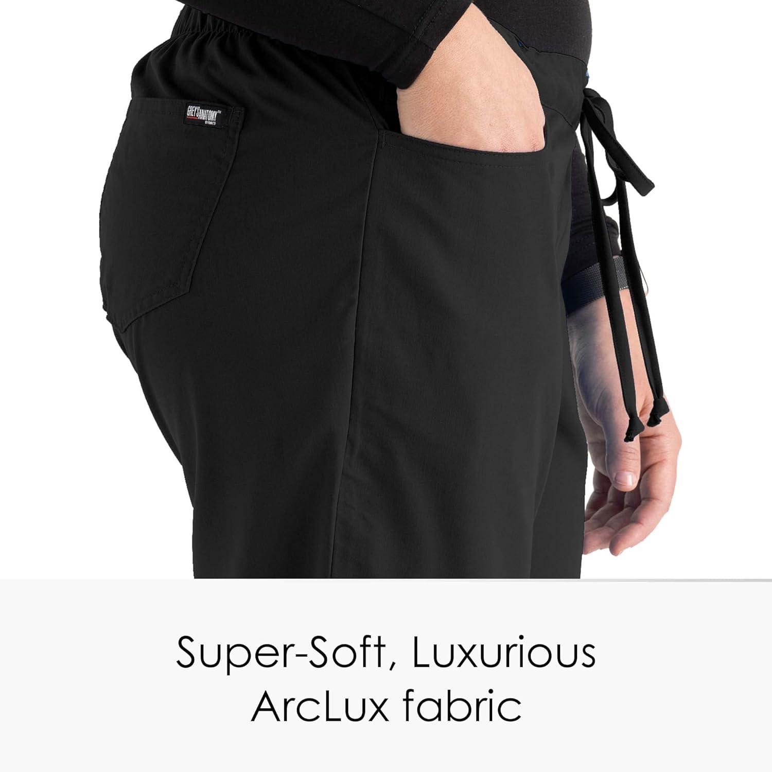 BARCO Grey's Anatomy Scrubs - Riley Scrub Pant for Women, Elastic Back Waist, Mid-Rise Flared Leg Women's Scrub Pant XX-Small Petite Black