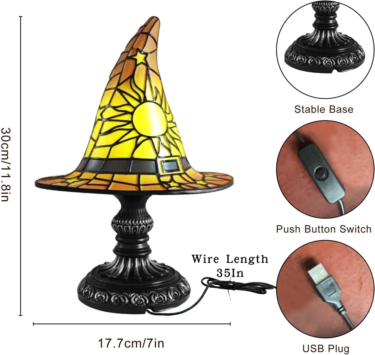 Witch Hat Lamp - Handmade Colorful Gothic Witch Hat Lamp, Used for Decoration, Mysterious Bedroom Atmosphere, and Witchcraft Gifts, Small Statues Shining in The Dark of The Bedroom (Yellow)