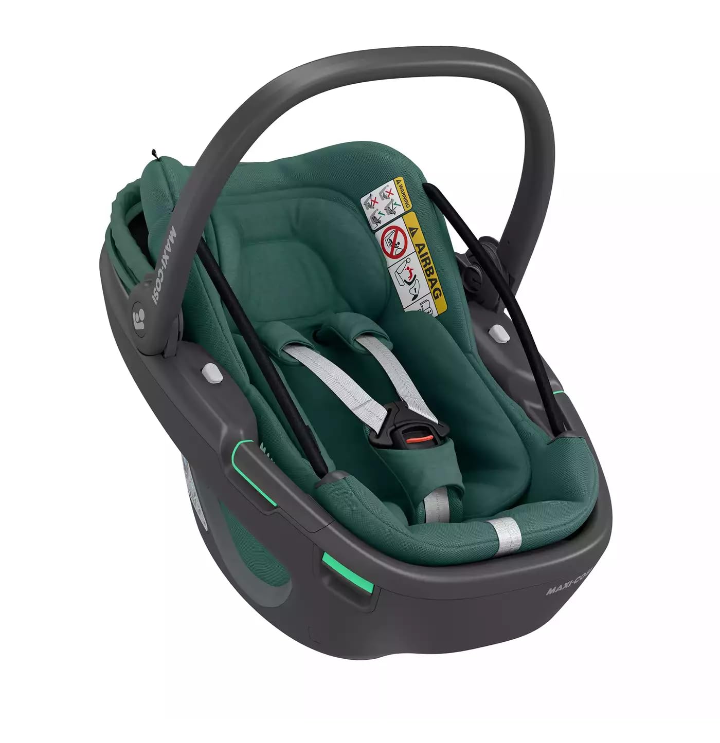 Maxi-Cosi Coral 360 i-Size, Seggiolino auto neonato 0-12 mesi (40-75 cm), Seggiolino girevole 360°, Estremamente Leggero, Cinture Easy-in, G-CELL, Capottina Extra-large, Essential Green